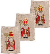 Pakket van 3x stuks jute Sinterklaas cadeau zakken klein 35 x 50 cm - Sint feestartikelen jute kadozakken
