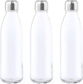 3x Stuks glazen waterfles/drinkfles transparant met Rvs dop 500 ml - Sportfles - Bidon