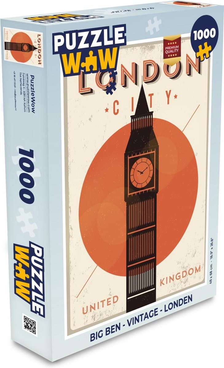 Afbeelding van product PuzzleWow  Puzzel Big Ben - Vintage - Londen - Legpuzzel - Puzzel 1000 stukjes volwassenen