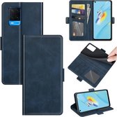 Voor OPPO A54 4G Dual-side magnetische gesp horizontale flip lederen tas met houder en kaartsleuven en portemonnee (donkerblauw)