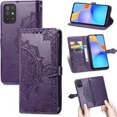 Voor Honor Play 5T Mandala Bloem Reliëf Horizontale Flip Lederen Case met Beugel / Kaartsleuf / Portemonnee / Lanyard (Paars)