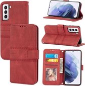 Voor Samsung Galaxy S21+ 5G Reliëf Gestreepte Magnetische Gesp PU + TPU Horizontale Flip Lederen Case met Houder & Kaartsleuf & Portemonnee & Fotolijst & Sling (Rood)