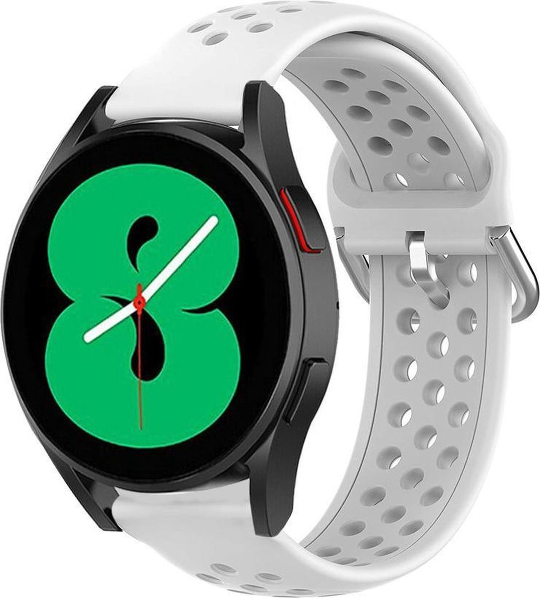 Strap-t Siliconen bandje met ventilatiegaatjes - geschikt voor Samsung Galaxy Watch 7 (40 & 44mm) / Galaxy Watch 6 (Classic) / Watch 5 / Watch 5 Pro / Watch 4 (Classic) / Watch FE - horlogebandje voor Galaxy Watch 4-5-6 alle varianten - wit