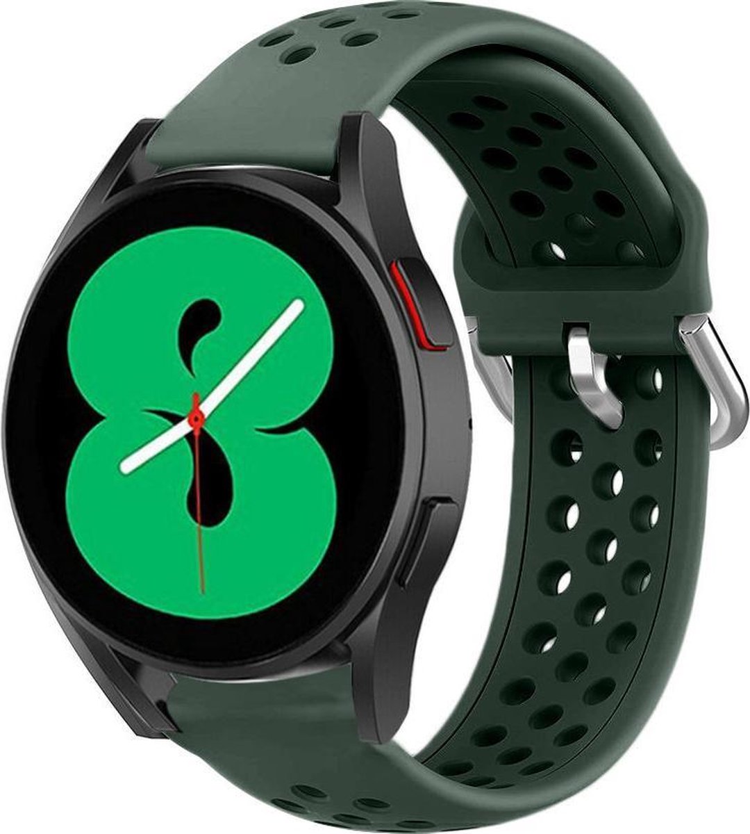 Strap-t Siliconen bandje met ventilatiegaatjes - geschikt voor Samsung Galaxy Watch 7 (40 & 44mm) / Galaxy Watch 6 (Classic) / Galaxy Watch 5 / 5 Pro / Watch 4 (Classic) / Watch FE - horlogebandje voor Galaxy Watch 4-5-6 - legergroen