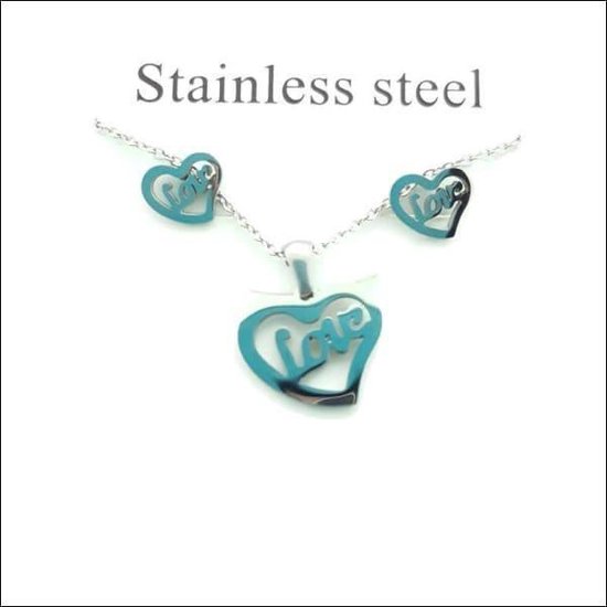 Aramat jewels ® - Sieradenset oorbellen en ketting hartje love staal dames 50cm