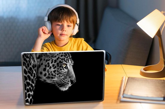 Sticker pour ordinateur portable - 12,3 pouces - Léopard - Zwart - Wit - Fourrure - 30x22cm - Autocollants pour ordinateur portable - Skin pour ordinateur portable - Housse