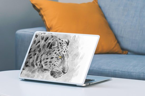 Sticker pour ordinateur portable - 12,3 pouces - Léopard - Zwart - Wit - Profil - 30x22cm - Autocollants pour ordinateur portable - Skin pour ordinateur portable - Housse