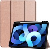Hoes Geschikt voor iPad Air 2020 Hoes Book Case Hoesje Trifold Cover Met Uitsparing Geschikt voor Apple Pencil - Hoesje Geschikt voor iPad Air 4 2020 Hoesje Bookcase - Rosé goud
