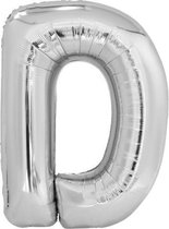 letterballon D folie 86 cm zilver