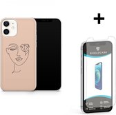 ShieldCase Lady Bloom geschikt voor Apple iPhone 12 / 12 Pro hoesje - nude + glazen Screen Protector