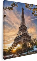 Artaza Canvas Schilderij Eiffeltoren In Parijs Tijdens Zonsondergang - 60x80 - Foto Op Canvas - Canvas Print