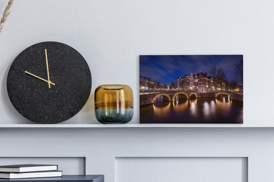 Toile Amsterdam Keizersgracht Amsterdam la nuit Toile 30x20 cm - petit - Tirage photo sur toile (Décoration murale salon / chambre) / Villes Peintures sur toile