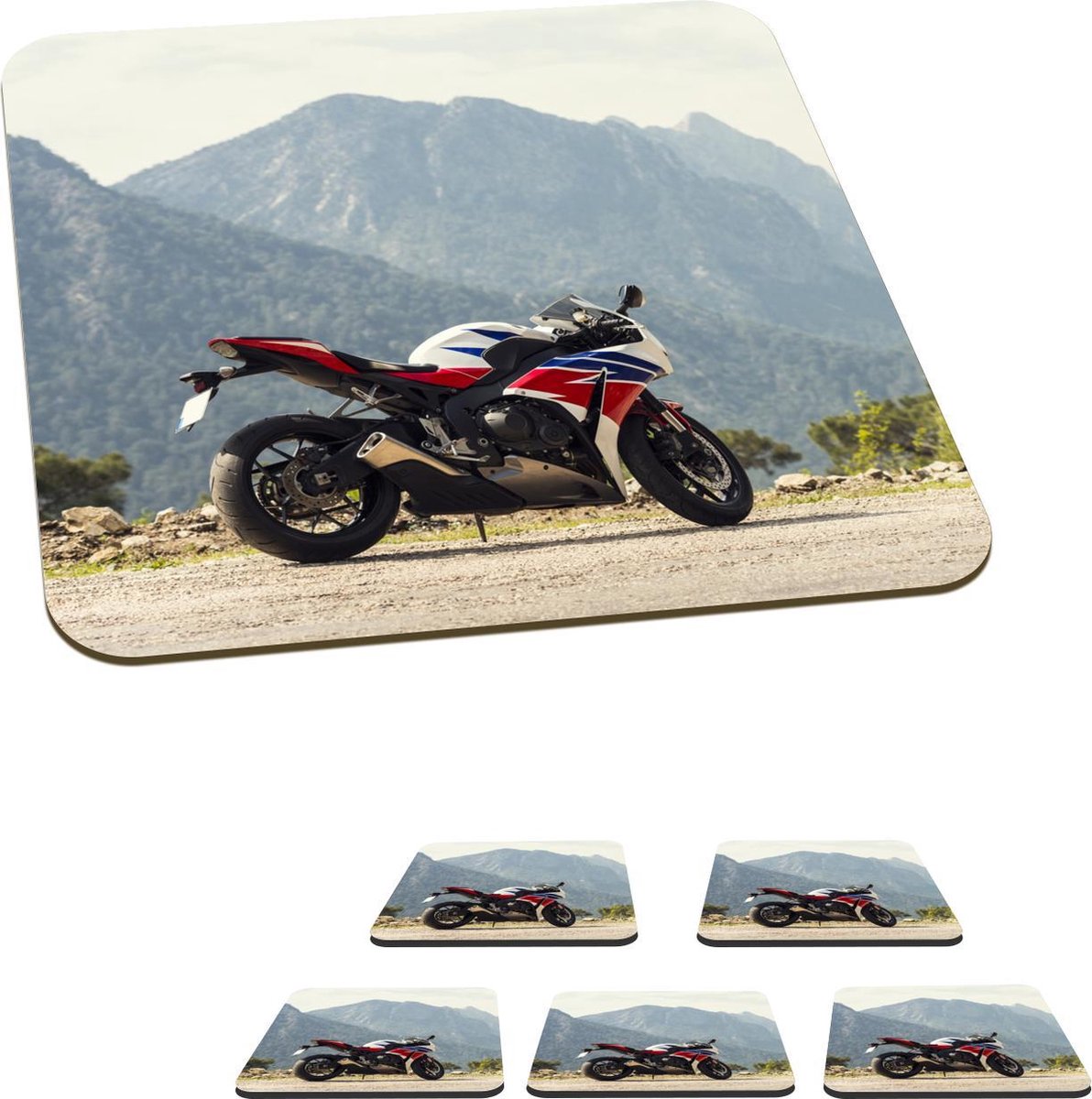 Onderzetters voor glazen - Motor - Wit - Rood - 10x10 cm - Glasonderzetters - 6 stuks