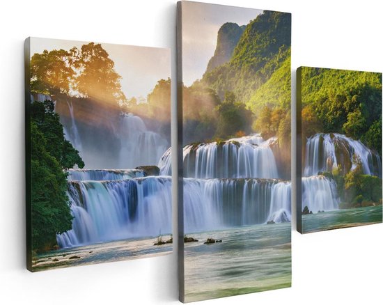 Artaza Canvas Schilderij Drieluik Watervallen Tussen De Bomen - 90x60 - Foto Op Canvas - Canvas Print