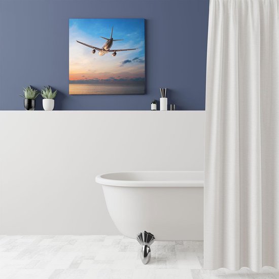 Artaza Peinture sur toile Avion au-dessus de la mer au coucher du soleil - 50 x 50 - Photo sur toile - Impression sur toile