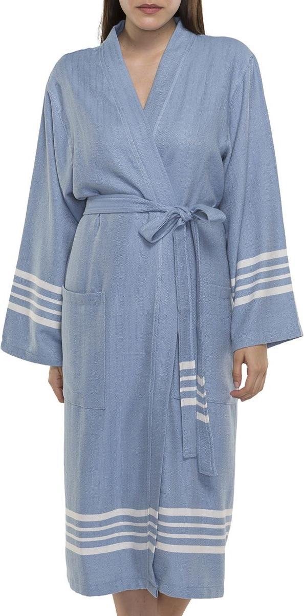 Lalay - hamam badjas Krem Sultan - air blue - XXL - dames heren badjas - sauna badjas - dunne badjas - 100% gekamd katoen