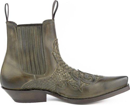 Mayura Boots Rock 2500 Taupe/ Spitse Western Heren Enkellaars Schuine Hak Elastiek Sluiting Vintage Look EU