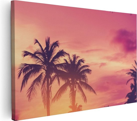 Artaza Canvas Schilderij Tropische Palmbomen Met Zonsondergang - 120x80 - Groot - Foto Op Canvas - Wanddecoratie Woonkamer
