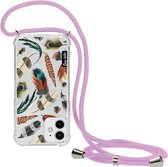 Casetastic Apple iPhone 12 Mini Hoesje met koord - Lanyard Case - Feathers Multi Print