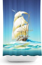 Zethome Ship - Douchegordijn - 180x200 cm - Digitale Printtechnologie - Waterdicht - Sneldrogend en Anti Schimmel - Wasbaar en Duurzaam