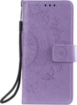 Shop4 - Samsung Galaxy S21 FE Hoesje - Wallet Case met Pasjeshouder Mandala Patroon Paars