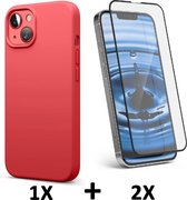 iPhone 13 Mini Hoesje Rood & 2X Volledige Glazen Screenprotector - Siliconen Back Cover