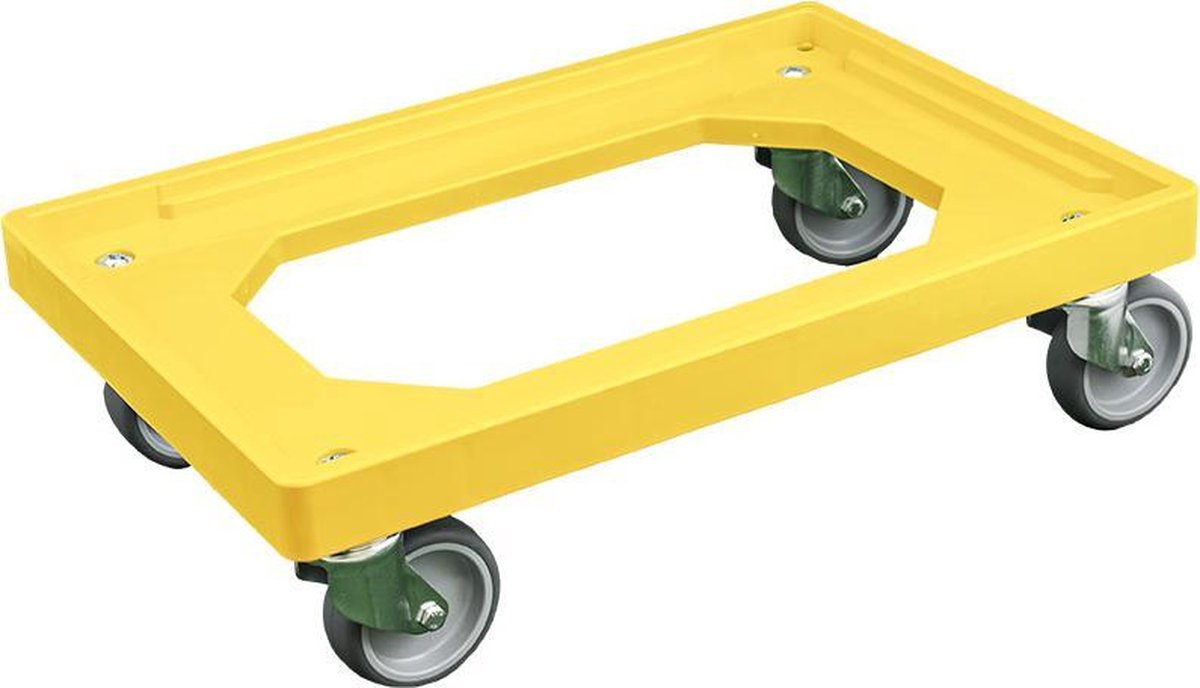 Transportframe / dolly voor kunststof kratten van 600 x 400 mm tot 240 kg Geel