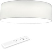 Navaris plafondlamp rond met afstandbediening - LED lamp met warm wit licht - Dimbaar - Ronde stoffen plafonnière - 22 Watt - 40 x 12 cm - Wit