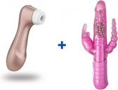 Satisfyer Pro 2 Next Generation - Luchtdruk Vibrator + Drie Dubbele Rabbit Vibrator - Tarzan Vibrator - Roze