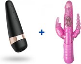 Satisfyer Pro 3 - Clitorisstimulator + Drie Dubbele Rabbit Vibrator - Tarzan Vibrator - Roze