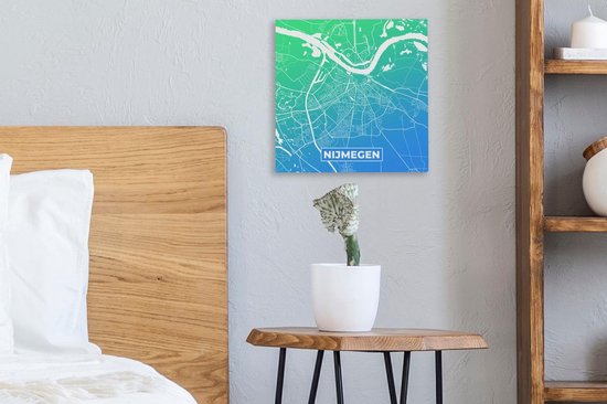 Tableau sur Toile City Map - Nijmegen - Vert - Blauw - 20x20 cm - Décoration murale