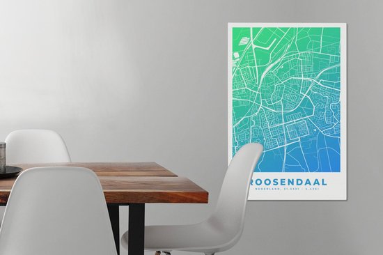 Tableau sur toile Carte de ville - Roosendaal - Nederland - Blauw - 40x60 cm - Décoration murale