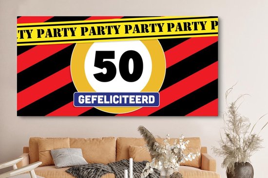 Tableau sur toile 160x80 cm - Décoration murale Anniversaire - Décoration 50 ans - Panneau de signalisation - Décoration murale salon - Décoration chambre - Accessoires chambre - Peintures