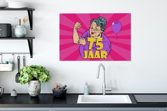 Tableau sur toile Femme - Anniversaire 75 ans - Ballon - 60x40 cm - Décoration murale