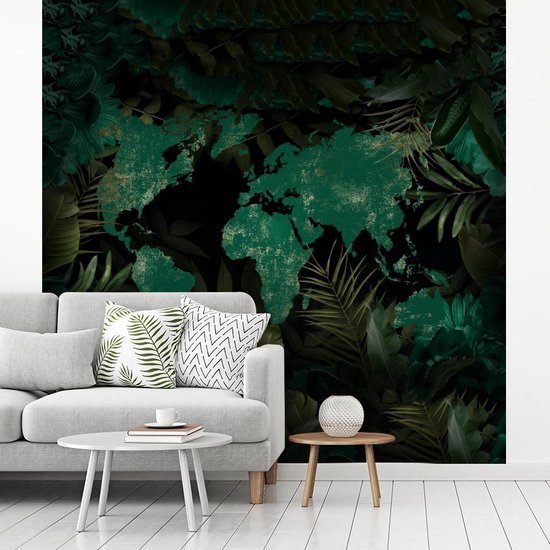 Papier peint - Papiers Papier peint photo Wereldkaart - Vert - Plantes - Largeur 240 cm x Hauteur 240 cm