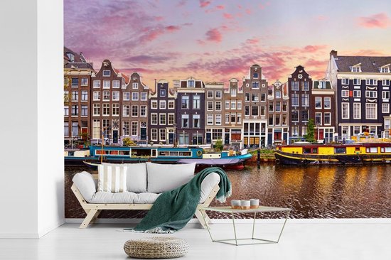 Papier peint - Papiers Papier peint photo Amsterdam - Maisons - Canaux - Largeur 360 cm x hauteur 240 cm