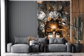 Behang - Fotobehang Vrouwen - Bloemen - Goud - Breedte 200 cm x hoogte 300 cm