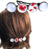 Hairpin-Color Hairclip XL glas cabochon haarspeld wit-rood-klaproos