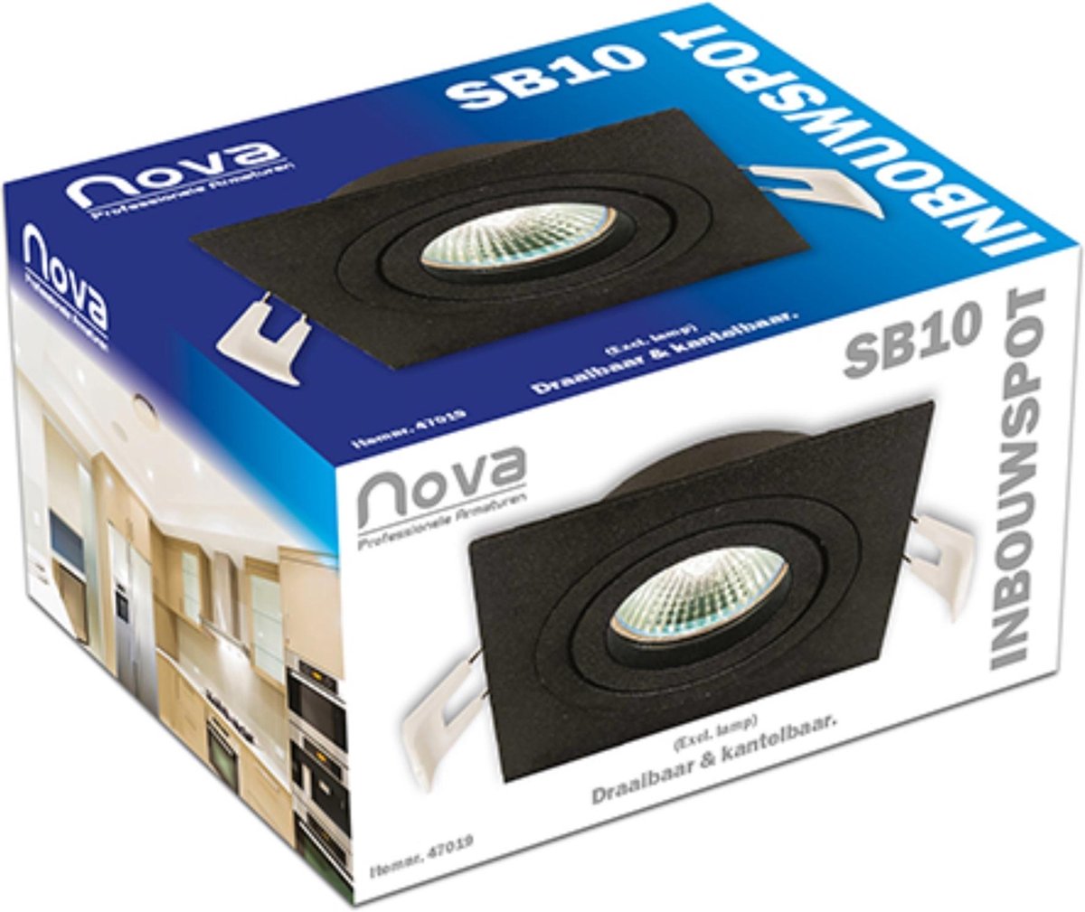 Nova Lux Inbouwspot Kantelbaar - Vierkant - GU10 - Mat Zwart