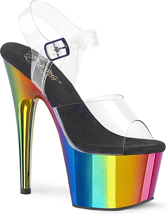 Pleaser - ADORE-708RC Sandaal met enkelband, Paaldans schoenen - Paaldans schoenen - 38 Shoes - Multicolours/Transparant