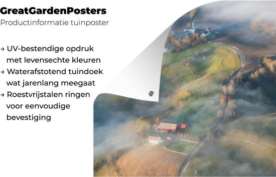 Affiche clôture Ferme - Brouillard - Nature - 200x100 cm - Toile de jardin