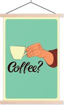 Posterhanger incl. Poster 120x180 cm - Schoolplaat - Retro - Spreuken - Coffee? Quotes - Textielposter - Blanke latten