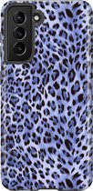 Samsung Galaxy S21 Telefoonhoesje - Extra Stevig Hoesje - 2 lagen bescherming - Met Dierenprint - Luipaard Patroon - Paars