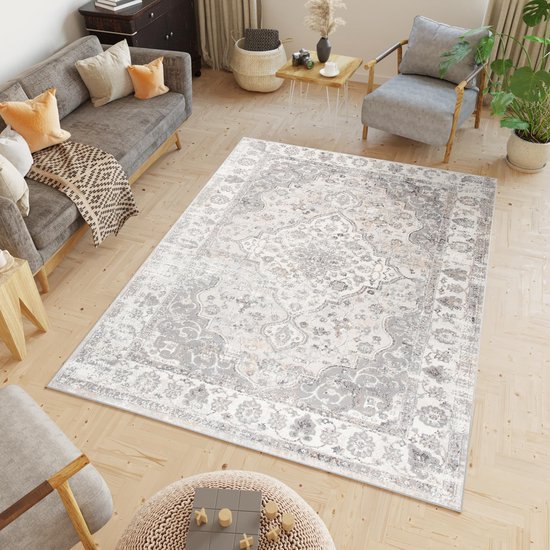 Tapiso Valley Tapis Salon Chambre Beige Grijs Cadre Design Vintage Fleurs Durable Home Decor Haute Qualité Tapis Taille - 300x400