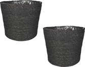 Set van 2x stuks plantenpot/bloempot van jute/zeegras diameter 30 cm en hoogte 26 cm grijs- Met binnenkant van plastic