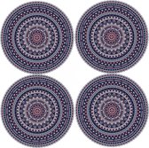 4x stuks Ibiza stijl ronde donkerblauwe placemats van vinyl D38 cm - Antislip/waterafstotend - Stevige top kwaliteit