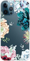 Shop4 - Geschikt voor iPhone 13 Pro Hoesje - Zachte Back Case TPU Siliconen Exotische Bloemen Transparant
