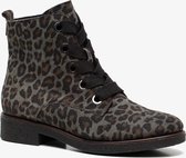 TwoDay leren dames veterboots met luipaardprint - Grijs - Maat 38 - Echt leer