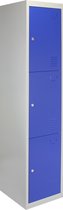 Lockerkast Metaal - Blauw - Driedeurs - 38cm(b)x45cm(d)x180cm(h) - Kant en klaar - 2 GRATIS magneten - 2 Sleutels per slot - lockers kluisjes