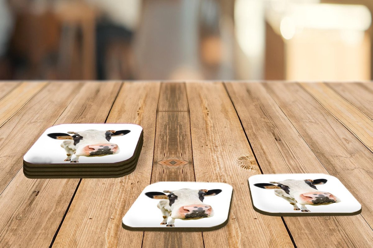 Onderzetters voor glazen - Koeien - Wit - Macro - 10x10 cm - Glasonderzetters - 6 stuks
